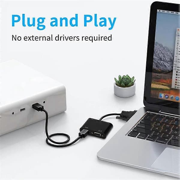 VGA til HDMI+VGA-adapter 1 ind 2 ud med 3,5 mm lydkabel understøtter VGA til HDMI VGA PC-projektor