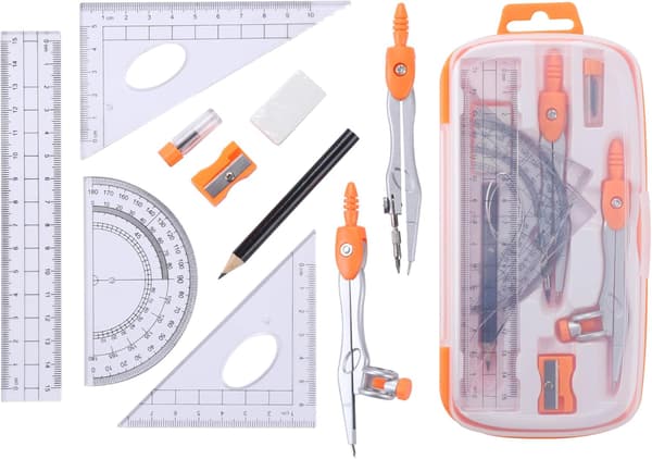 Mathematics Geometry Kit Set 10 Student Supplies with Unbreakable Storage