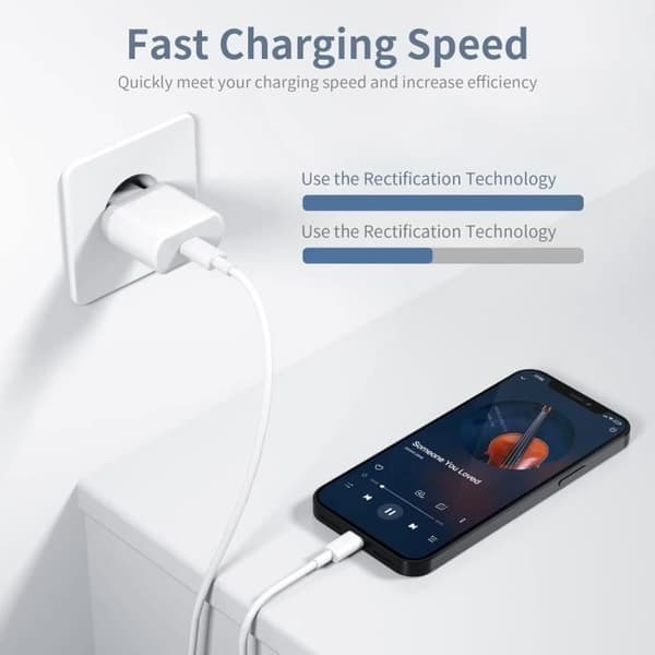 Lader for iPhone 14/14 Pro/14 Pro Max/14 Plus/13/12/11/SE/XS/XR, 20W USB-C hurtiglading og 2M veggladekabel, hvit