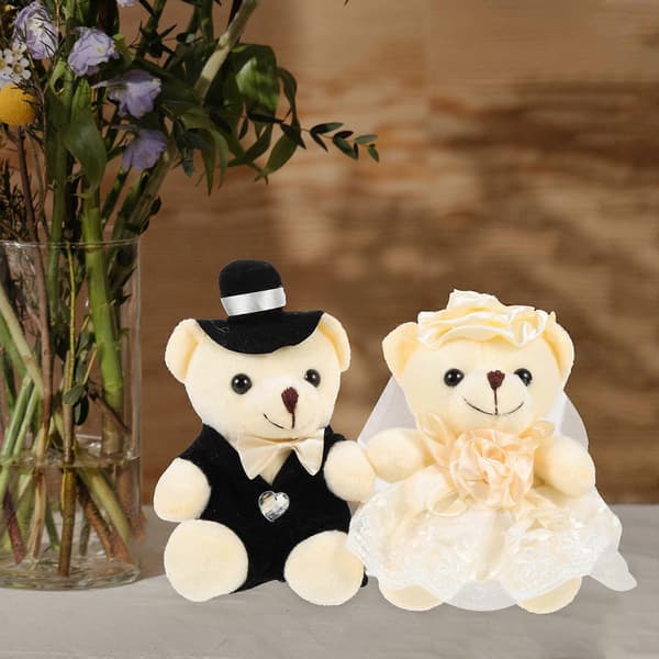 Bröllopsbjörnsdekoration vit tygbjörndocka Kompatibel med barn 2 st[LD]