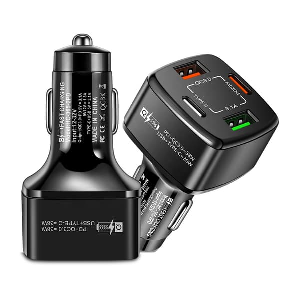 Populär 4-portars USB A+C QC3.0 PD20W Typ C snabbladdare för bil med CE FCC-certifiering【COPL】