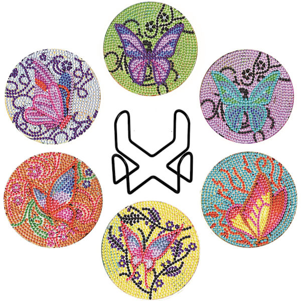 6-pack Butterfly Diamond Painted Coasters DIY Handmade