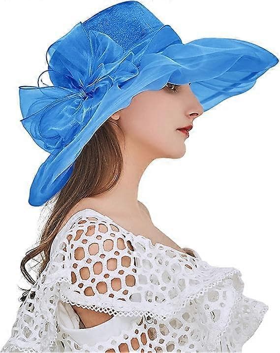 Blomstret solhat i mesh til damer med dobbelt organza, solbeskyttelse, stor skygge, temperament, foldbar bryllupshat, blå