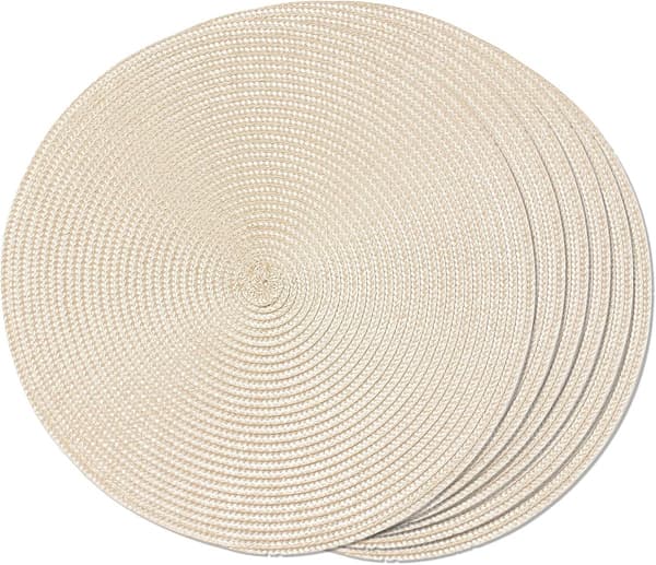 Set med 6 runda vävda bordstabletter - tvättbara - halkfria - 38 cm - Vit