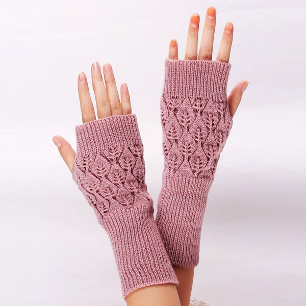 3 par akryltrimmade ullhandskar stickade halvfingerhandskar C
