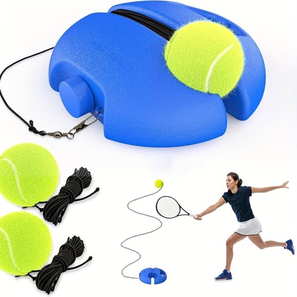 Tennistræningssæt med 2 hoppebolde og træningsreb til begyndere 1PC blå base + 2PC bold med tråd 1PC blue base + 2PC ball with thread