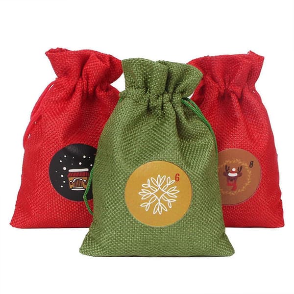 Stora 73-pack Julklappslinnepåsar med dragsko Julklappsjutesäckar Godispåsar 24-dagars Julkalenderpåsar Julkalenderpresentpåsar