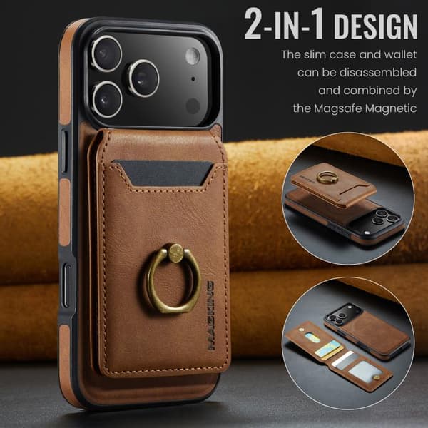 Compatible with iPhone 17 Pro Case with MAGKING K1 MagSafe Detachable Wallet and RFID Brown Brun