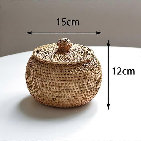 Round Rattan Box with Lid, Hand-Woven Storage Box, Home Decor