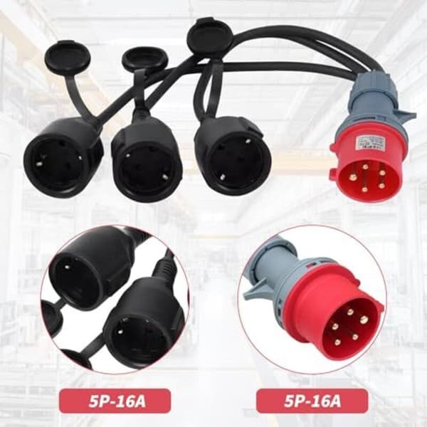 Høystrøms CEE-adapter 400V 16A til 3x 230V med hengslet lokk Sikkerhetskontakt for campingvogner Industri Anlegg
