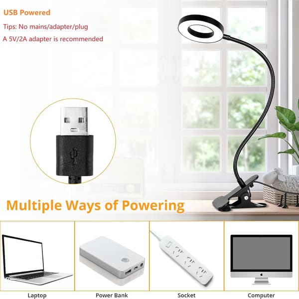 Skrivebordslampe med klemme, 10 dimbar lysstyrke 3 lysmoduser leselampe, klemme sengelampe for maling, håndarbeid, studier, videokonferanse