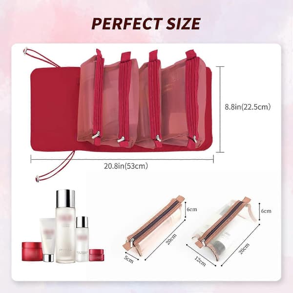 Hanging Rollable Makeup Bag, 4 Removable Storage Bags, Organize Makeup, Cosmetics, Personal Care, Bathroom, Easy to Carry