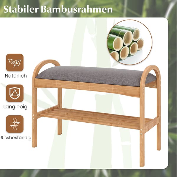 Bambusskobenk med pute, 2 nivåer, 70x31,5x51 cm