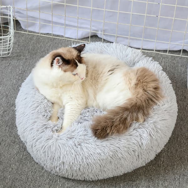 Katteseng, myk kattekurv, pute (50 cm, lysegrå)