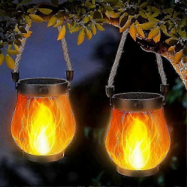 Solar Lanterns Flickering Flame Garden Lights with Dual Charging USB Solar Outdoor Waterproof Hanging