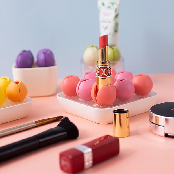 Makeup Organizer Læbestift Organizer med 9 rum, Etui til makeupbørster og læbeglans, Kreativ silikone penneholder Læbestiftholder