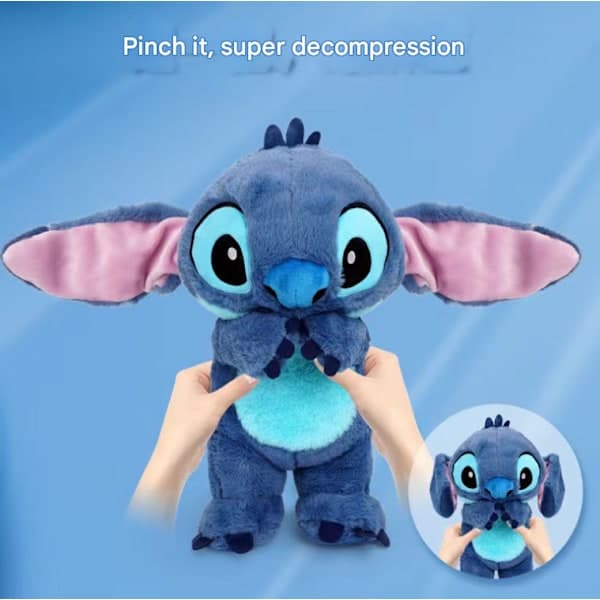 Beroligende Stitch Plyslegetøj med Åndedrætsbevægelser, Angstdæmpende Stitch, Rytmisk Åndedræt til Børn og Voksne ved Søvn blå blue