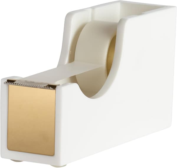 Gullfarget teipdispenser | Akryl skrivebordsteipkutter og vektet base | Passer standard- og store ruller |