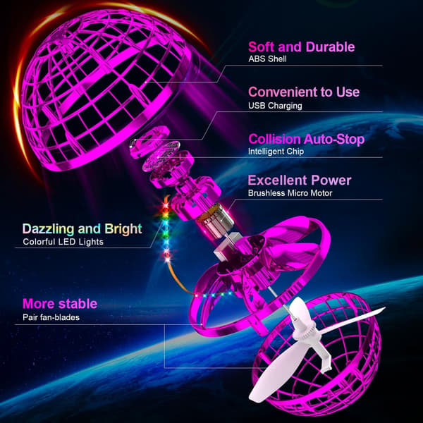 Flying Ball, Boomerang Drone with Colorful Lights (Pink)