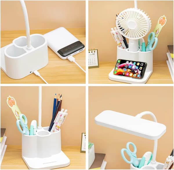 Table Lamp Three-Color Eye Protection 3 Speeds Dimmable USB Rechargeable Night Light Leather Table Lamp Bedroom Desk