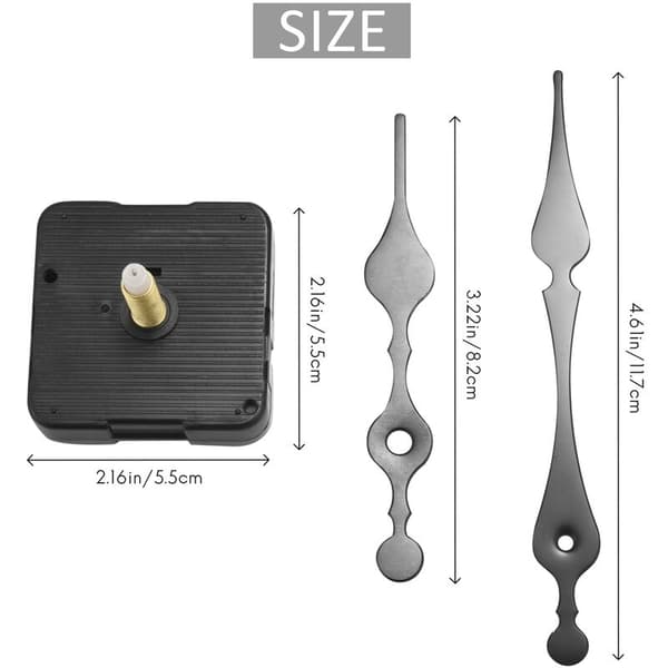 Lång spindelklockmekanism, maximal urtavletjocklek 3/5\", total axellängd 1-1/10\"