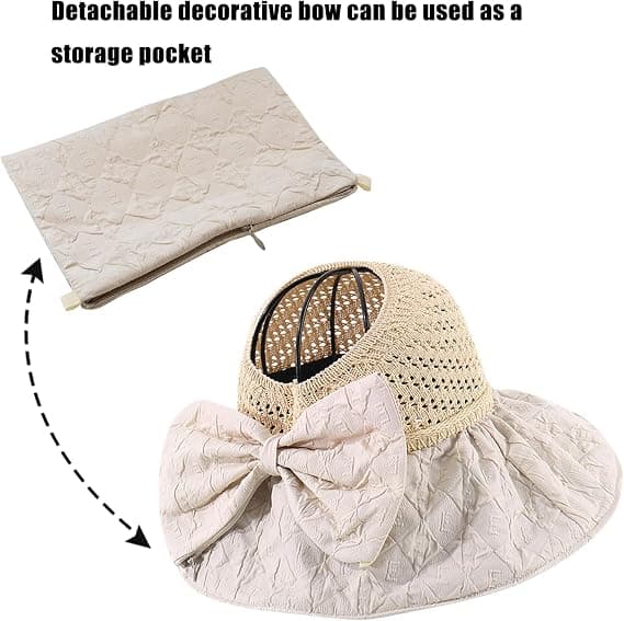 Kvinders strandhat med bred skygge, super solbeskyttelse, solhat med sort gummisolbeskyttelse, UV-beskyttelse, foldbar, justerbar solhat Off White Off White