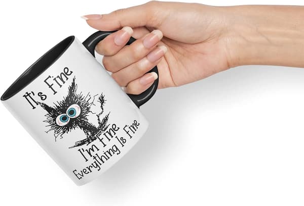 It's Fine I'm Fine Everything is Fine Cat Joke Coloured Mug Gift Birthday Work Office Christmas Tea Coffee