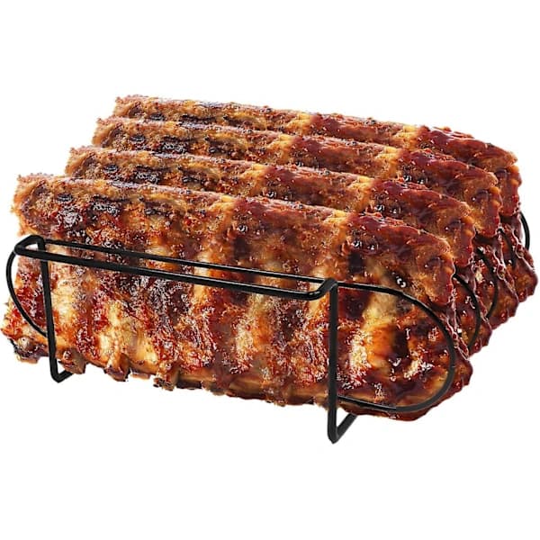Nonstick Rib Rack Rustfrit Stål Bærbar Grillrist til BBQ Camping Picnic Udendørs Madlavning Sort 35.7 x 25.7 x 7.7 cm