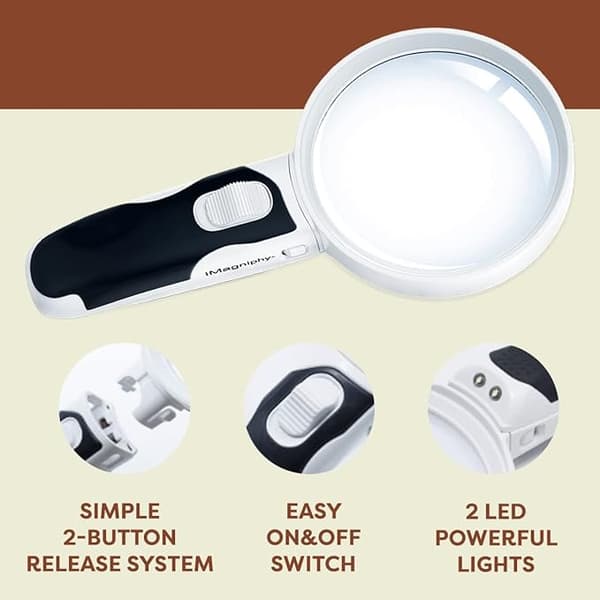 Powerful Magnifying Glass with Light (90mm) - Gifts for Seniors - 5x Handheld