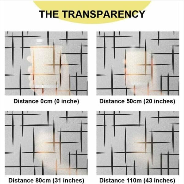 Static Window Film Frosted Privacy Protection Electrostatic Non-Adhesive UV-Blocking Cross Pattern for Home Office Kitchen 60x200cm One Piece