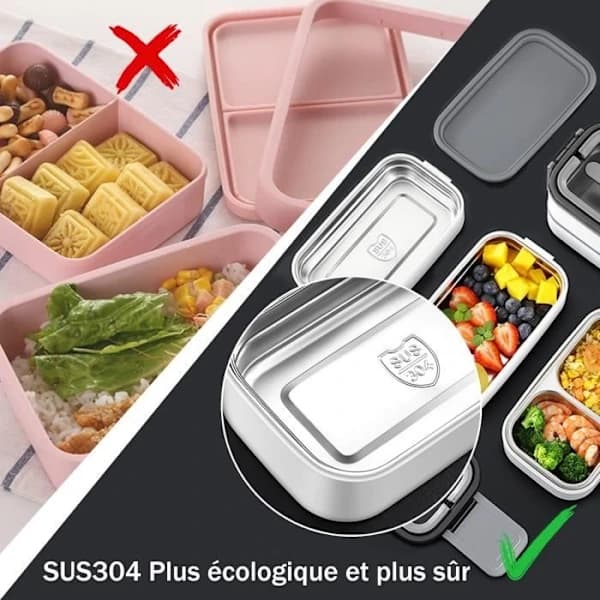 Stainless Steel Lunch Box with Insulated Bag, 2-Layer 1400ml Leak-Proof Food Container for Work, School, Picnic, Grey