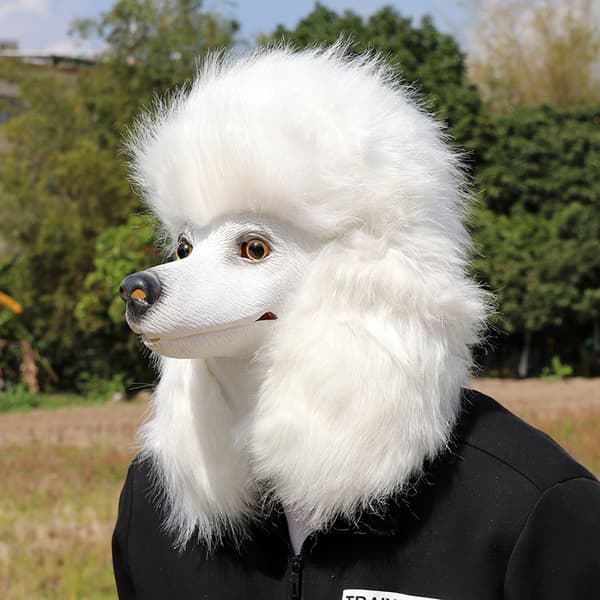 Hvit Puddel Hundefest, Halloween Maskerade Latex Dyrehode Ma