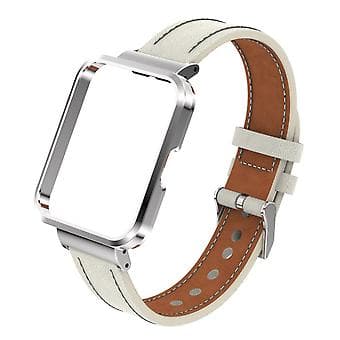 Lærreim for Xiaomi Redmi Watch 2 (Varm Hvit Sølvveske)