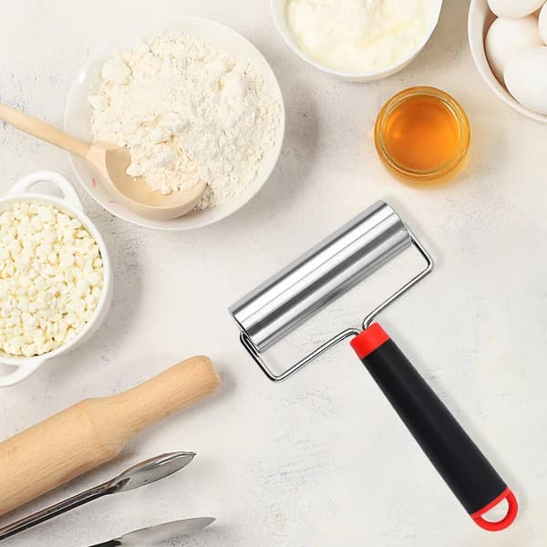 Rolling Pin, Stainless Steel Rolling Pin with Handle, Compatible with Rolling Out Pizza Dough, Biscuits, Fondant (11.6 cm)