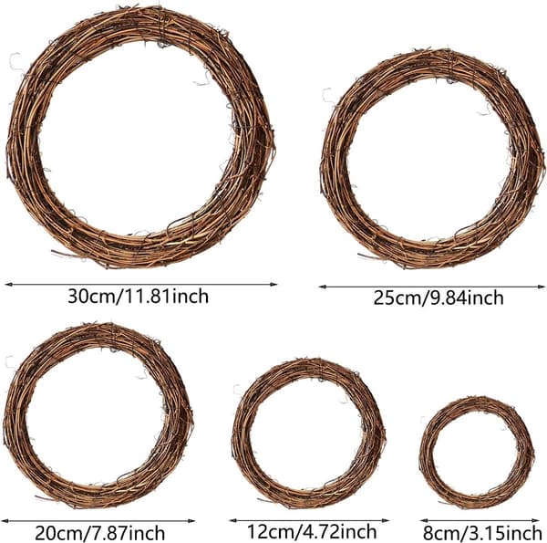 5-piece Natural Grapevine Wreath Garland 8-30 cm - Handmade Christmas Door/Wall Decoration