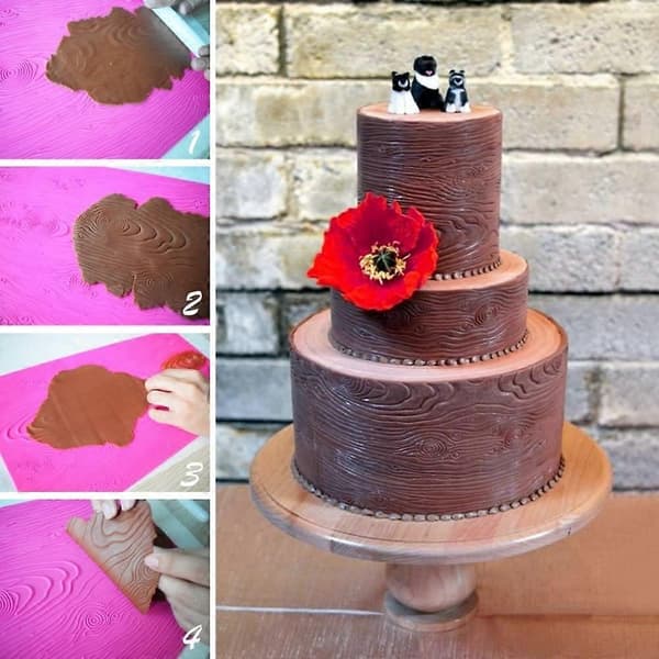 Treimitasjon Fondant Impressionsmatte Silikon Kakeblondeform Kake Teksturmatte Rosa BLM-23