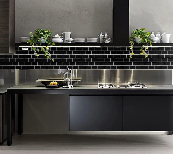 Peel and Stick Flise Backsplash til Køkkenvæg, 10-Ark Sort Subway Køkken Backsplash Fliser (12\"×12\")