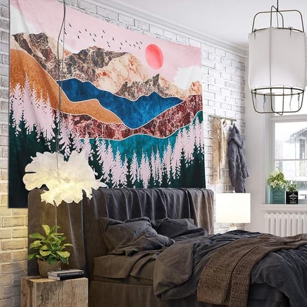 Drömö-ö Sunset Forest Tree Väggbonad (Färgglad, XL/230x180cm)
