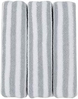 Grey Towels Striped Pattern Cotton Supersoft Highly Absorbent Towel Set for Daily Use, Home, Gym, Pool, Camping (34*74CM) 3 Pcs