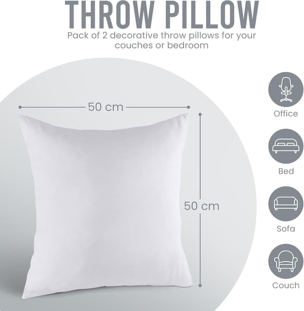 Innerputer (2-pakning), 50 x 50 cm (20 x 20 tommer) Putefyll, Hollowfibre-puter (Hvit)