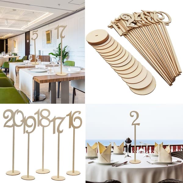 1-20 Wooden Table Numbers with Base Stand for Wedding Bridal Birthday