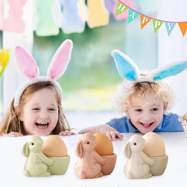 3 deler porselenseggkopper for bløtkokte eller hardkokte egg, eggkopper for barn til påske- og vårdekorasjon, middag, spisestue