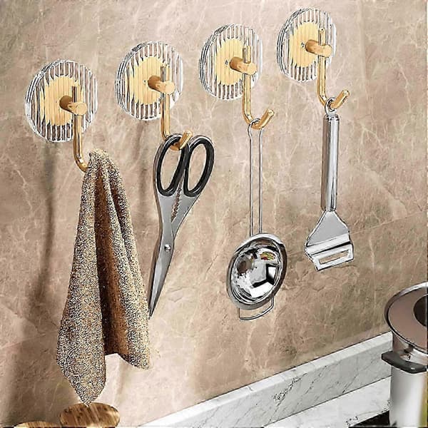 4PCS Golden Luxury Acrylic Hooks Punch-Free Strong Self-Adhesive Hooks Bathroom Towel Hooks-FY-