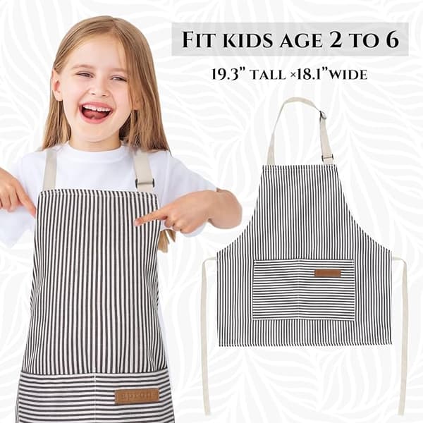 Stripete Forklær for Barn, Matlagingsforklær for Barn med 2 Lommer