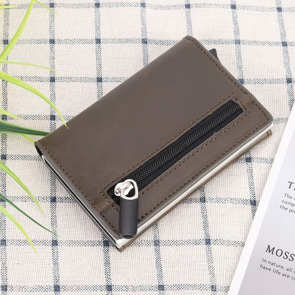 Automatic Aluminum Alloy Wallet with RFID Blocking, Waterproof Credit Card Holder, Pocket Case (Coffee) 0.2 0.2