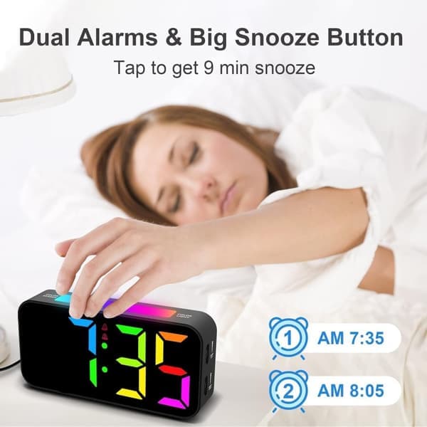 Loud Alarm Clocks for Bedroom, Digital Bedside Clock with Projection and Night Light, Large Display, Dual Alarms, Dimmable