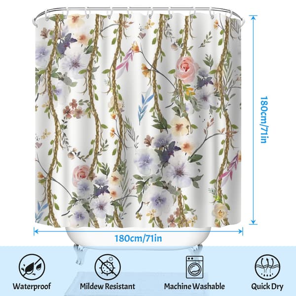 Badeværelsesgardiner, bondegårdsfugle og blomstermønster polyester badeværelsestilbehør til badekar 180x180cm