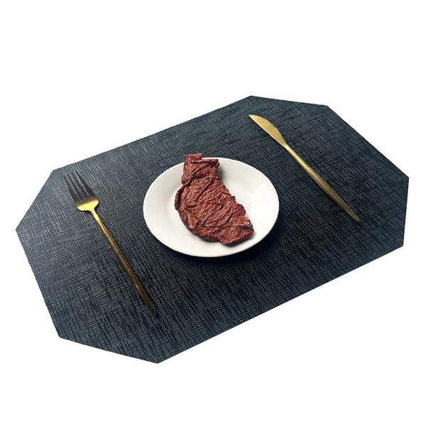6-piece set Black Octagonal Metallic Texture PU Leather Placemats - Heat Resistant & Non-Slip Octagonal 641
