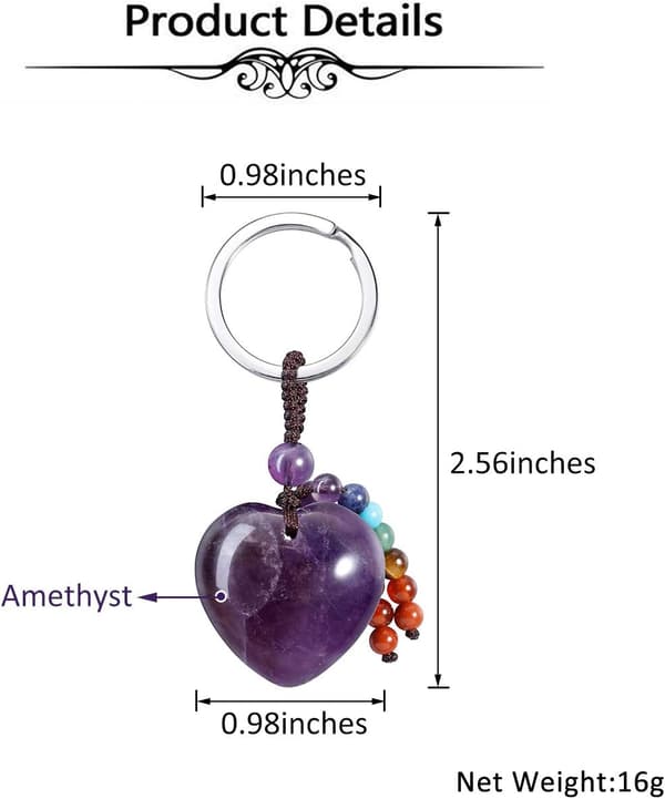Naturlig Ametyst Hjerte Krystal Nøglering 7 Chakra Healing Ædelsten Nøglering Charm til Kvinder
