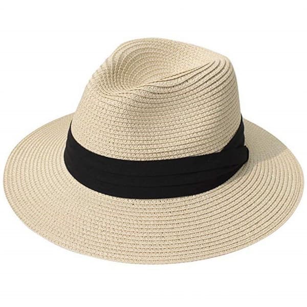 Solhattar för Kvinnor Män, Justerbar Sommar Panama Hatt med Bred Brätte, Vikbar Packbar Strandhatt i Halm.